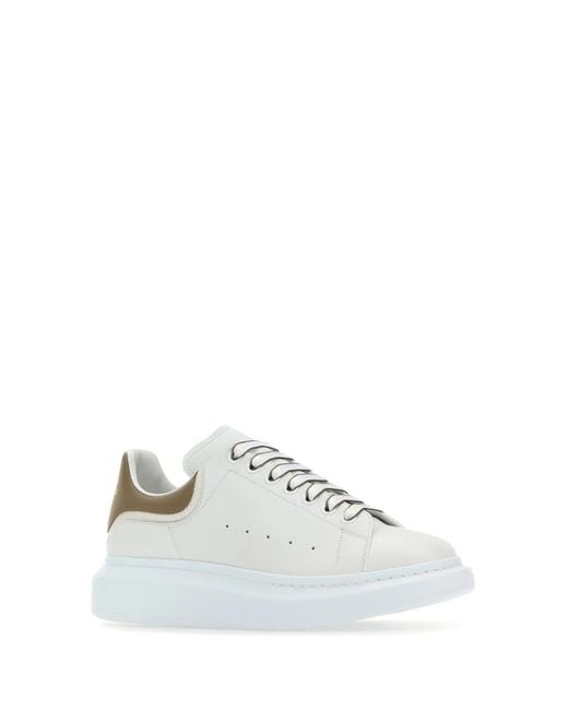 Alexander McQueen White Leather Sneakers With Dove Leather Heel for men