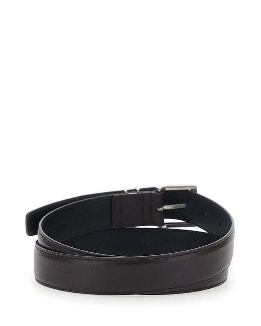 Saint Laurent Gray Belt Cassandre Plate Leather Calf for men