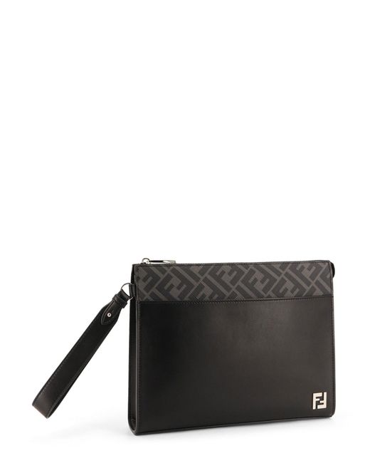 Fendi Black Squared Ff Leather Clutch for men