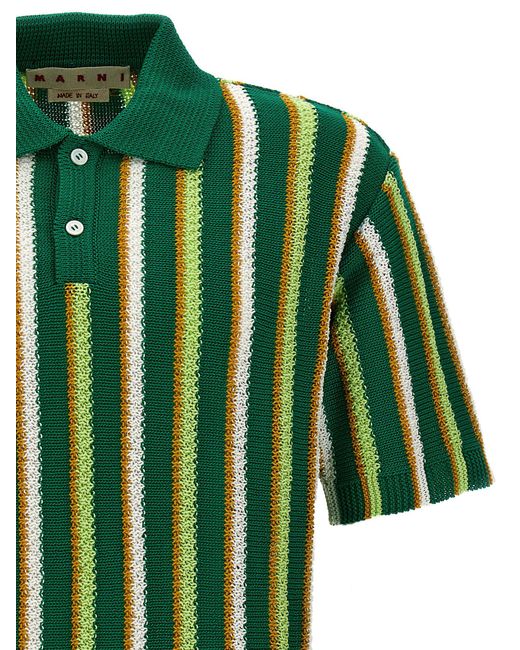 Marni Green Striped Polo Shirt for men