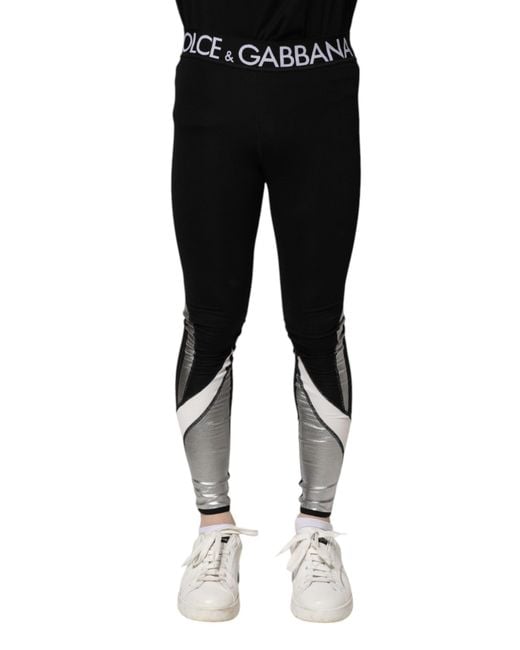 Dolce & Gabbana Black Silver Nylon Skinny Men Leggings Pants for men