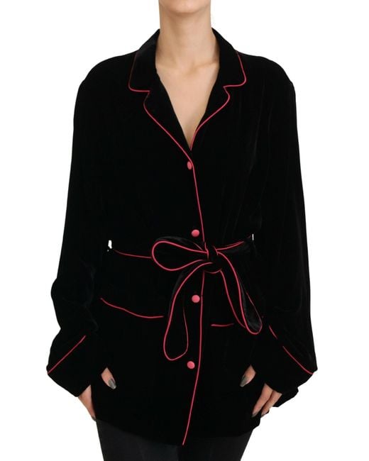 Dolce & Gabbana Black Elegant Silk-Blend Jacket With Waist Belt