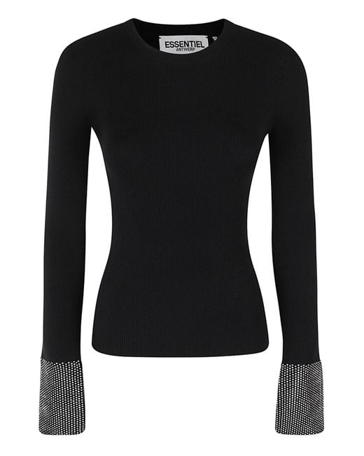 Essentiel Antwerp Black Gomi Pullover With Fringes