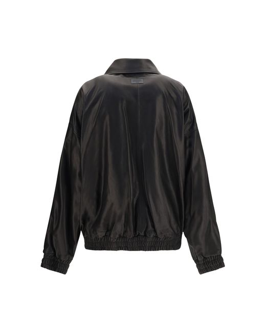 Acne Black Leather Jacket High Collar Lambskin Puffer
