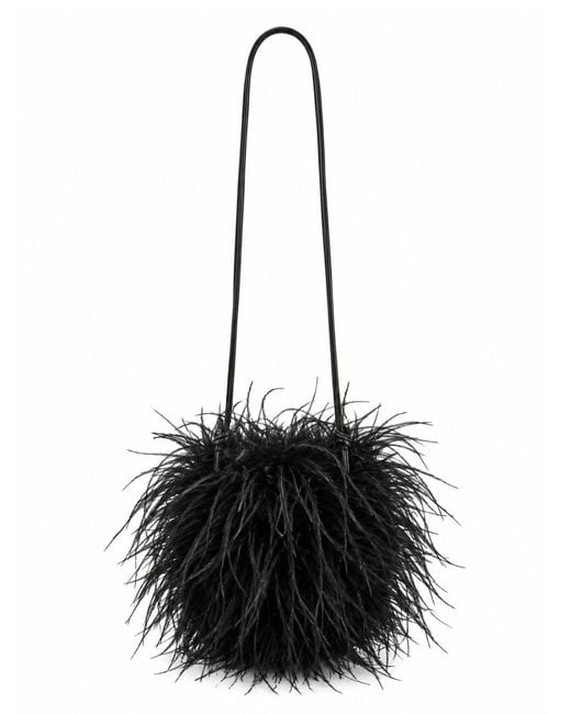 Yves Salomon Black Ostrich Feather Shoulder Bag With Leather Shoulder Strap