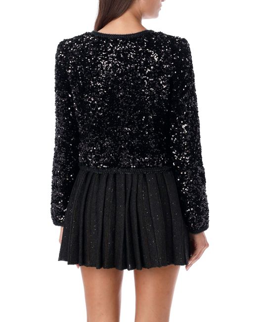 Self Portrait Black Sequin Cropped Jacket Lyst