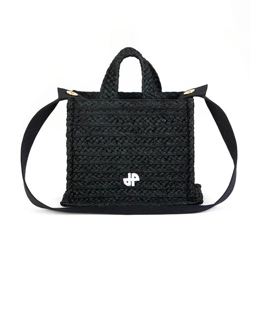 Patou Black Jp Raffia Tote Bag