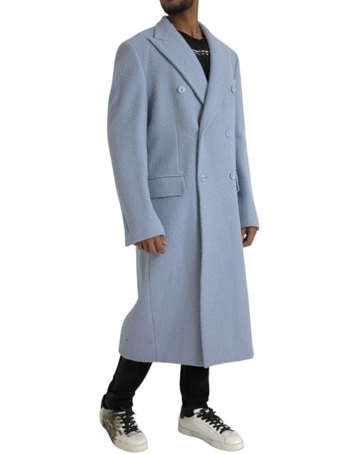 Dolce & Gabbana Blue Double Breasted Long Trench Coat Jacket for men
