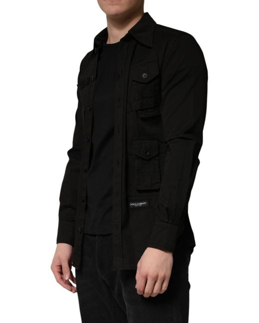 Dolce & Gabbana Black Cotton Collared Button Down Shirt for men