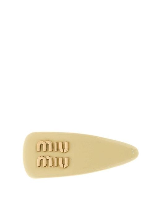 Miu Miu Natural Pastel Yellow Leather Hair Clip