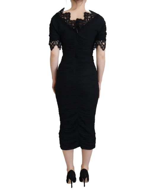 Dolce & Gabbana Black Elegant Sheath Short Sleeve Midi Dress