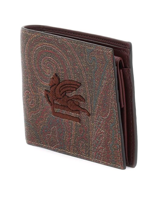 Etro Brown Paisley Bifold Wallet With Pegaso Logo for men
