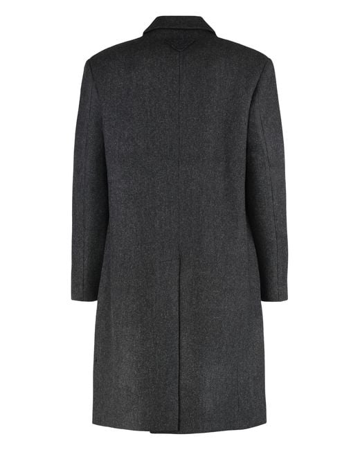 Prada Black Single-Breasted Wool Coat Virgin for men