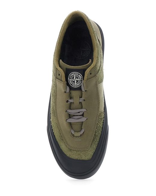 Stone Island Green Low-Top Sneakers Suede Calf Leather Trainers for men