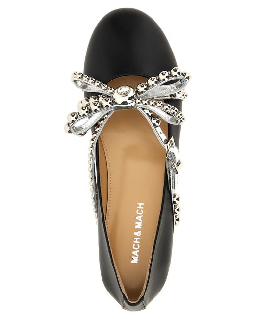 Mach & Mach Black 'Crystal Studs' Ballet Flats