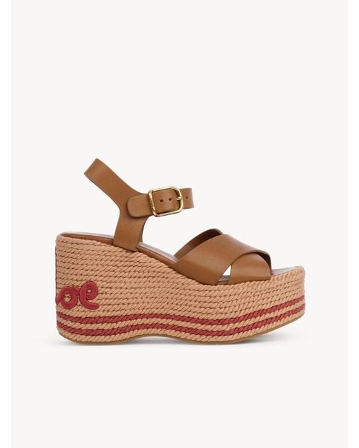 Chloé Brown Sandales Compensées Camel Sandal
