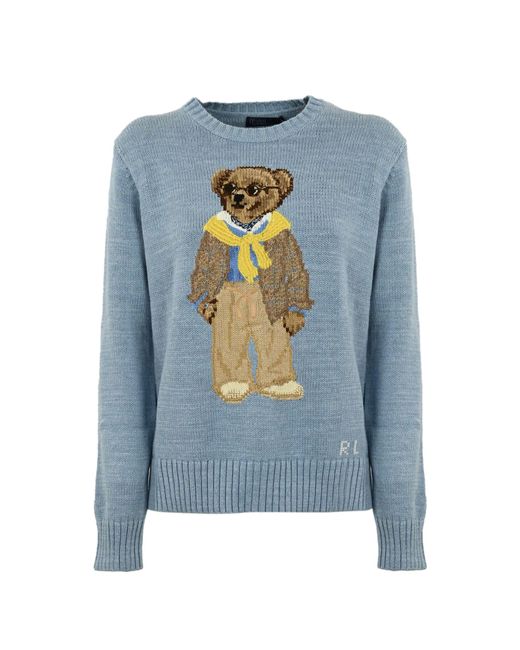 Polo Ralph Lauren Blue Sweater With Polo Bear Embroidery