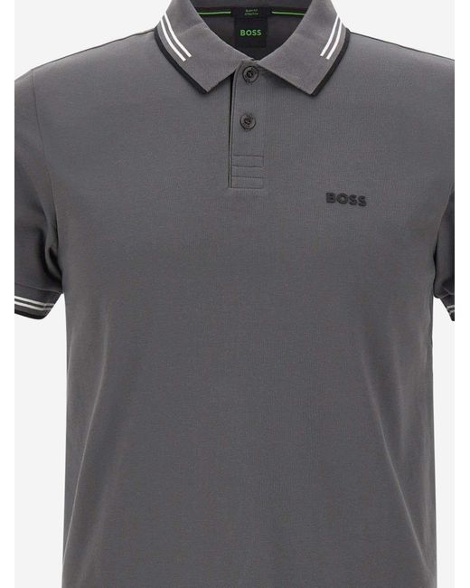 Boss Gray Polo Shirt Stretch Cotton for men