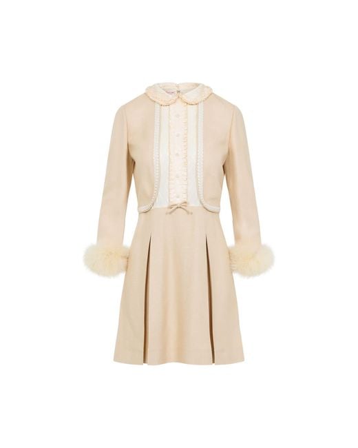 ヴァレンティノ Valentino Feathers Mini Dress VALENTINO GARAVANI Feather-Trimmed Printed Silk Crepe De