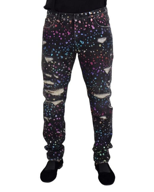 Dolce & Gabbana Blue Splatter Distressed Jeans Pan73302 for men