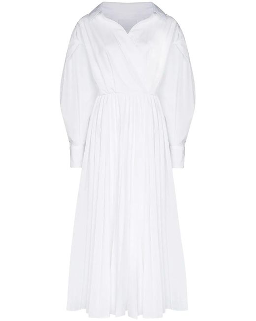 Valentino White Wrap Pleated Shirt Dress