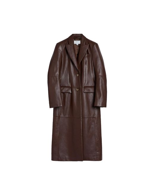 Sportmax Leather Trench Coat in Brown | Lyst