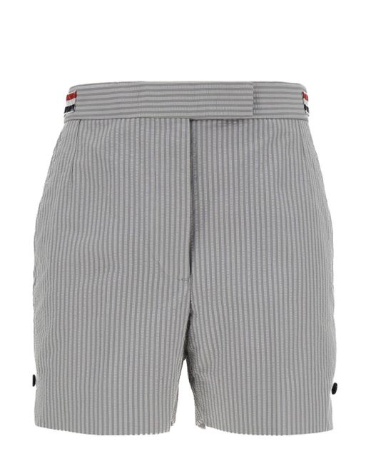 Thom Browne Gray Grey Stripe Bermuda Shorts With 4bar Rwb Detail In Cotton Woman
