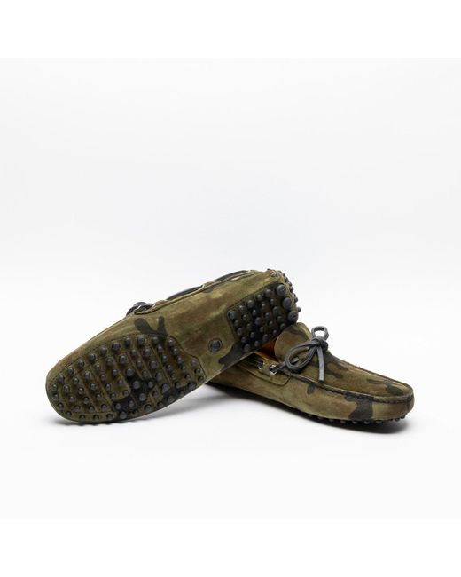 Car Shoe Green Kud006 Camouflage Suede Driving Loafer for men