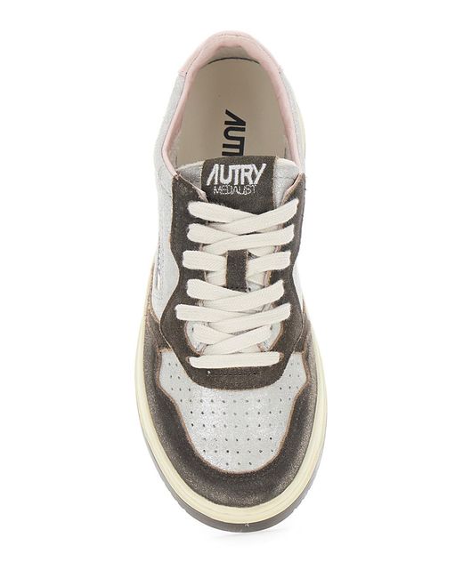 Autry White Sneakers Leather Upper Suede Laminated Cow Trainers