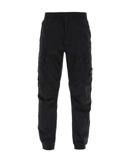 Stone Island Black Compass Patch Elasticated Waist Cargo Trousers for men