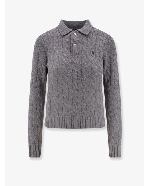 Polo Ralph Lauren Gray Cable Knit Wool And Cashmere Polo Sweater