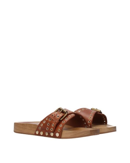 Isabel Marant Brown Studded Leather Slide Sandal