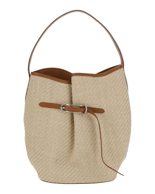 Liffner Natural Shoulder Bag Belted Bucket Large Raffia