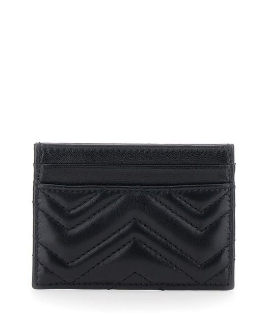 Gucci Black Card Holder Gg Marmont Leather Accessory