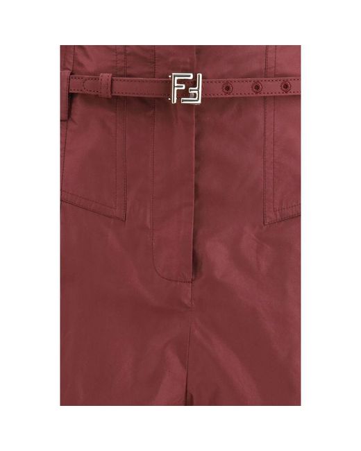 Fendi Red Bordeaux Silk Casual Pants