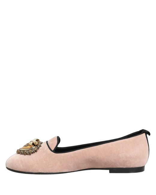 Dolce & Gabbana Metallic Velvet Devotion Loafers Flats Shoes Cotton