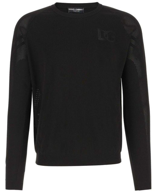 Dolce & Gabbana Black Perforated Detailed Crewneck Sweatshirt for men