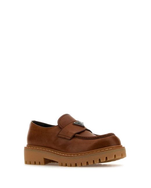Prada Brown Caramel Leather Loafers for men