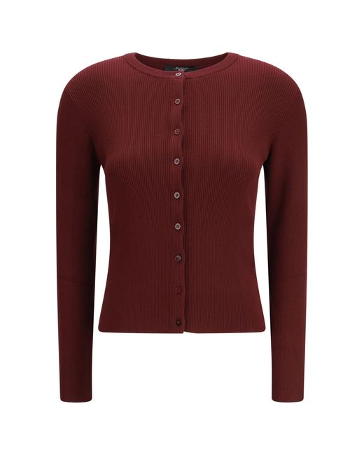 Weekend by Maxmara Red Ribbed Viscose Cardigan Viscose; Polyester