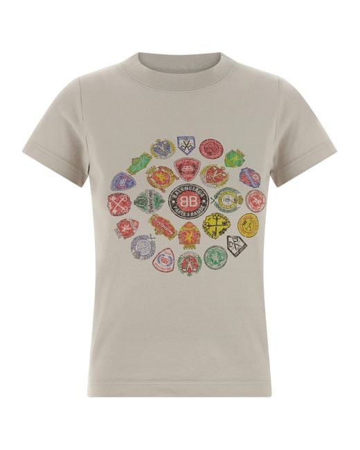 Balenciaga Gray Logo Print T-Shirt Cotton