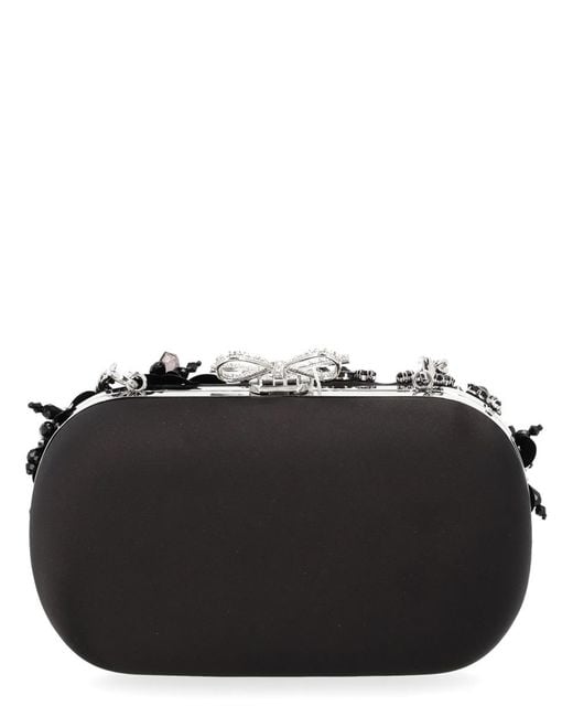 Self-Portrait Black Clutch Bag Floral Crystal Polyester Elastane
