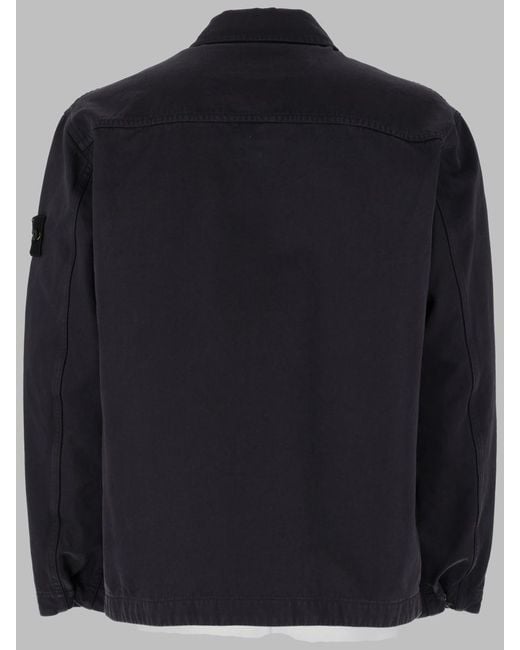 Stone Island Black Cotton-Twill Overshirt Shirt for men