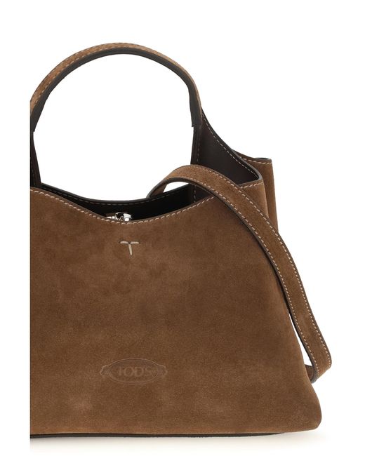 Tod's Brown Suede Handbag Calf Leather Bos Taurus Handbags