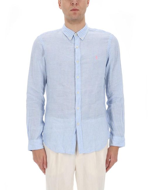 Polo Ralph Lauren Blue Shirt With Sophisticated Logo Linen for men