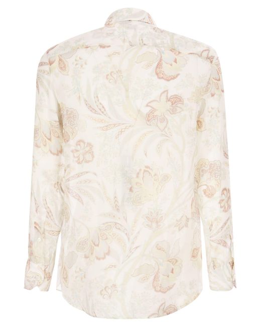 Etro White Ramie Shirt With Floral Print for men