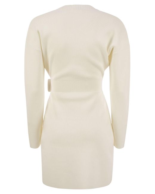 Elisabetta Franchi White Viscose Manteau Dress With Maxi Buckle