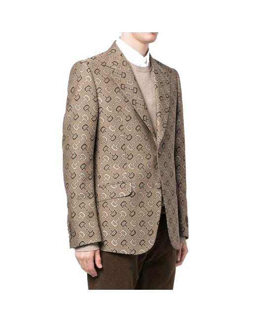 Gucci Brown Double-breasted Logo-jacquard Cotton And Wool-blend Twill Blazer for men