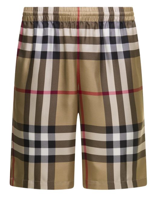 Burberry Green Beige Check Bermuda Shorts In Silk for men