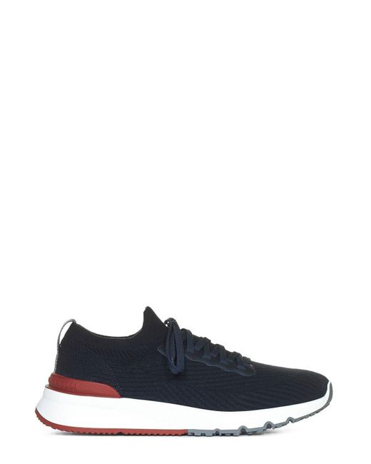 Brunello Cucinelli Blue Knitted Lace-Up Sneakers for men