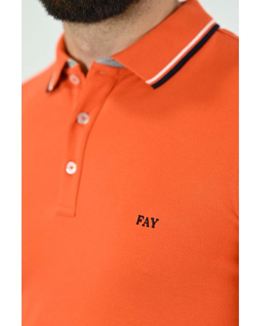 Fay Orange Stripe Trim Logo Polo Shirt for men